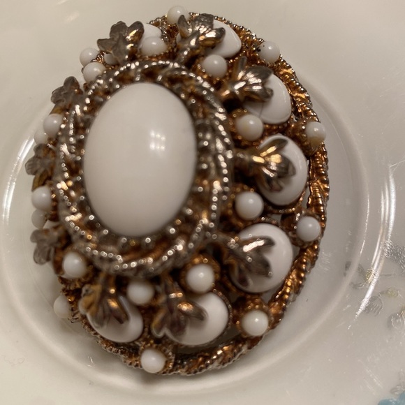 Jewelry Vintage Har Milk Glass Brooch Multilayers In Ornate Setting58 X 2 X 1 58 Poshmark